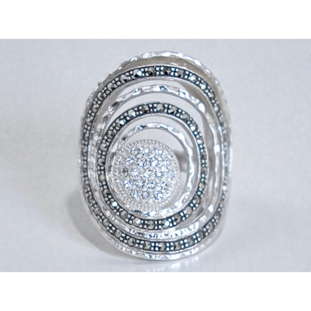 Vintage Sterling Silver 925 Moissanite Marcasite Spiral Statement Ring Size 6